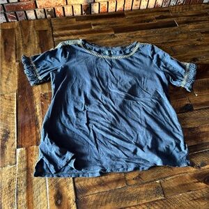 LOFT Dark Gray Embellished Trim Blouse